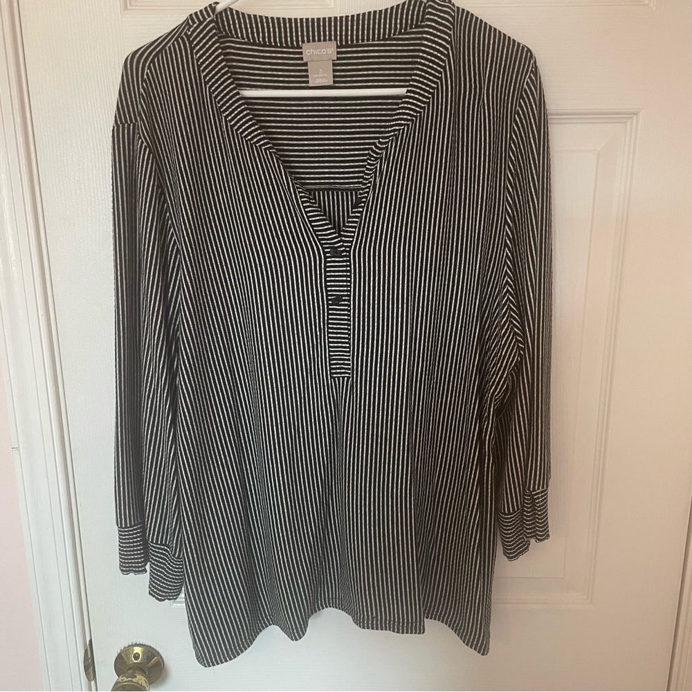 Chico’s Black and White Striped Blouse